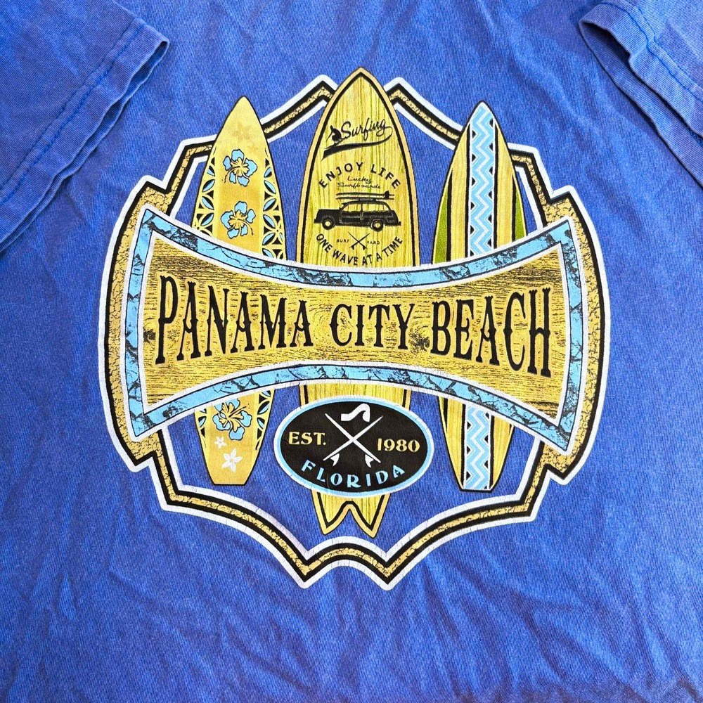 Miami Apparel Panama City Beach FL surf board T shirt Blue Men’s XL Cotton